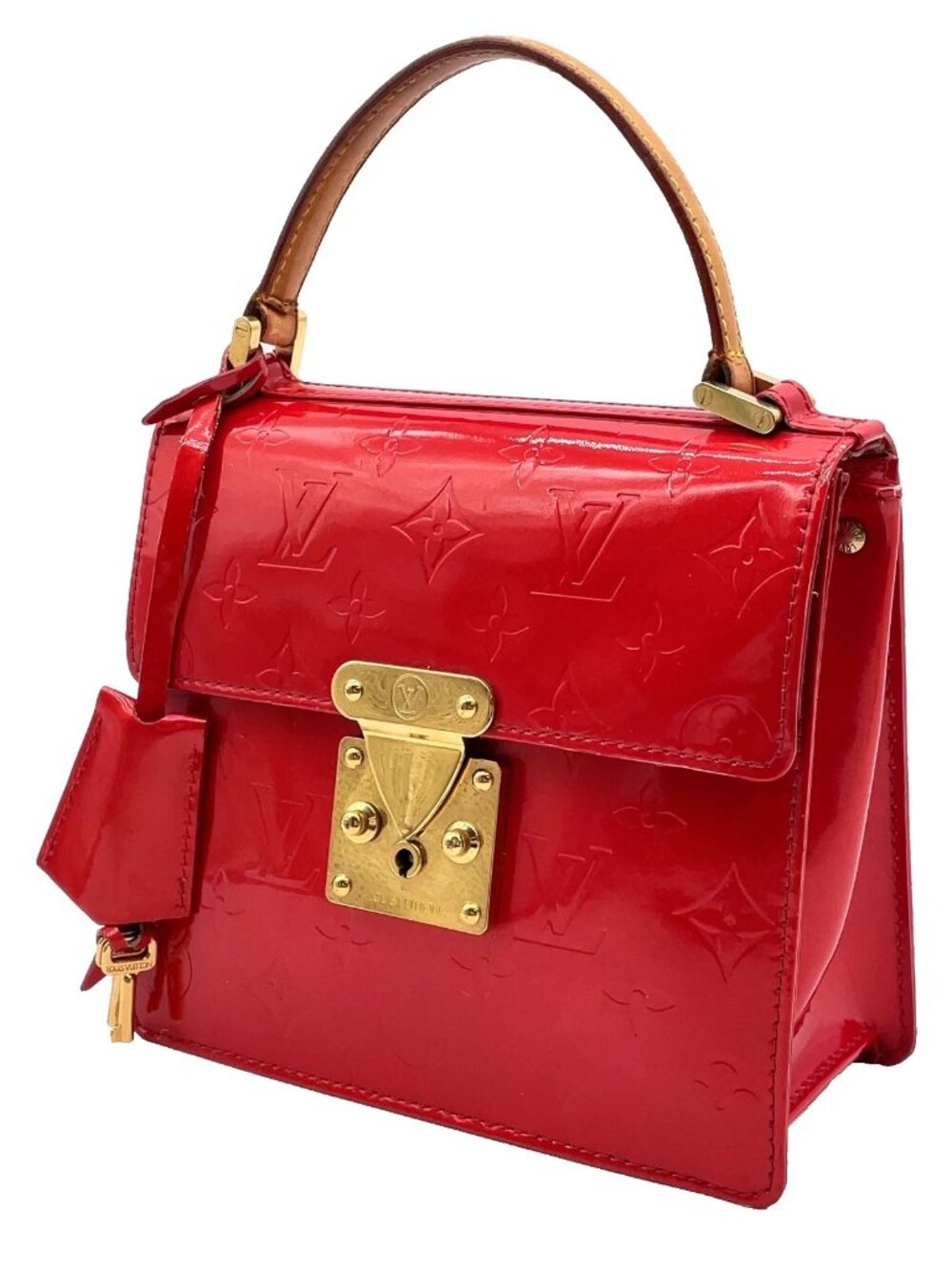 Authentic LOUIS VUITTON Monogram Vernis Spring Street Hand Bag Red With Dust Bag